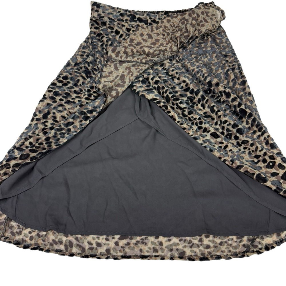 Rachel Zoe Women's Sz S Leopard Burnout Velvet Faux Wrap Ruffle Midi Skirt Black - Picture 10 of 16